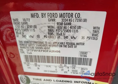 2013 Ford F-150 Fx4 z USA, uszkodzony, nr VIN 1FTFW1EF9DFA26496